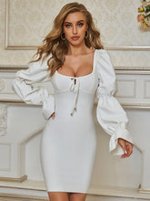 Layla Puff Sleeve Drawstring Mini Dress In White